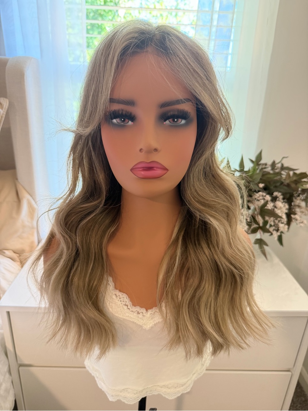 Long Wavy Ash Blonde Lace-Front Wig with Natural Beach Waves